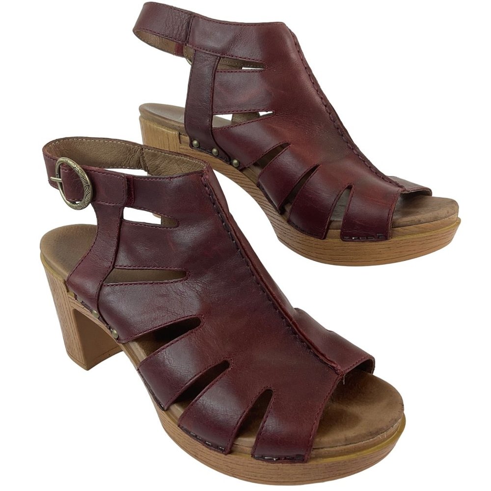 Dansko Shoes Womens Sz EU 41 US 10-10.5 Red Sandal Demetra Leather Platform Bloc - Picture 2 of 13
